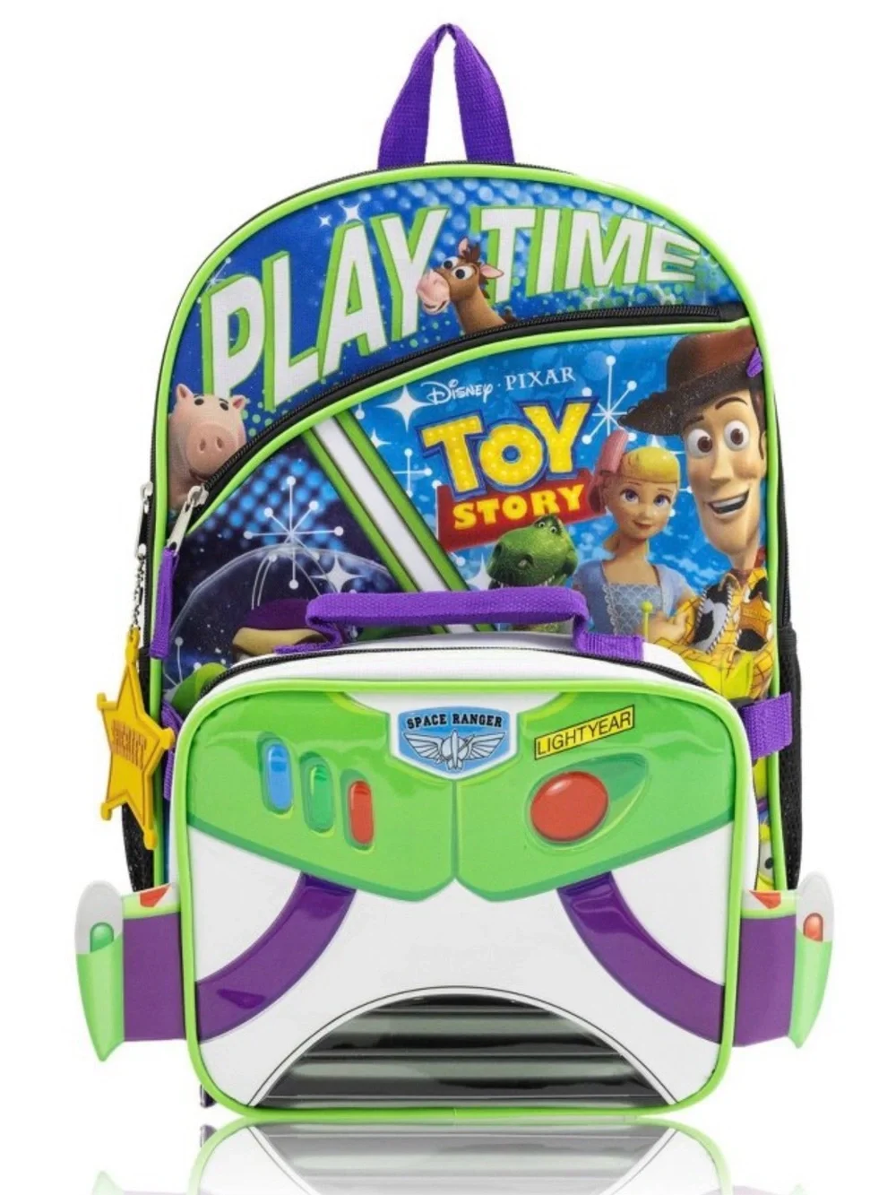 Disney Toy Story 5 Kids Backpack 5 Piece Set - Green/Purple Buzz Lightyear